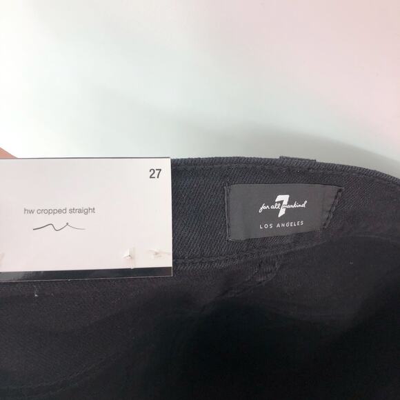 7 FOR ALL MANKIND High Waist Cropped Straight Jeans 27/4 Black Stretch NWT - Picture 6 of 9